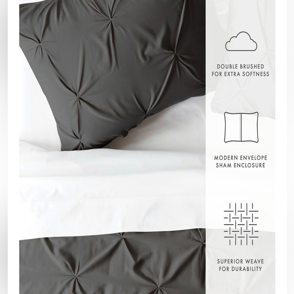 King / Cal King 3-Piece Gray Pinch Pleat Duvet Cover Set - Picture 7 of 10